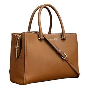 Michael Kors Large Acorn Tan Saffiano Savannah Convertible Satchel Shoulder Bag